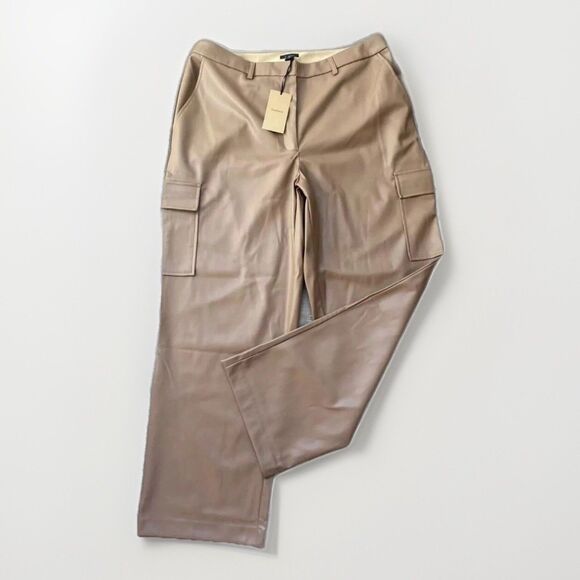 Halogen NWT Wide Leg Faux Leather Cargo Pants Womens XL Taupe Career Going Out - Picture 6 of 15